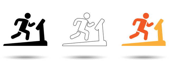 Treadmill icon. Treadmill icon on a white background, isolated. The icon has three uses in applications and websites. Vector illustration. Treadmill icon on a white background.