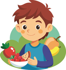 kid eating vegetables flat vector illustration graphic design