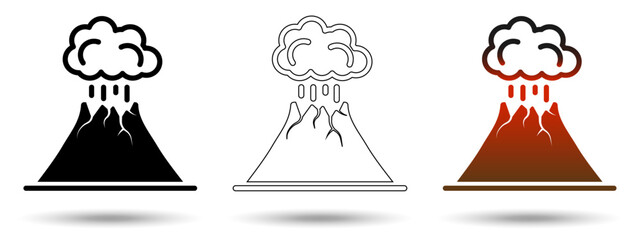 Volcano icon. Volcano icon on a white background, isolated. The icon has three uses in applications and websites. Vector illustration. Volcano icon on a white background.