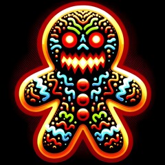 Obraz premium scary gingerbread monster with glowing red eyes and sharp teeth