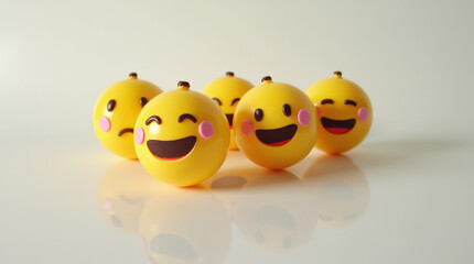 Obraz premium Fun and Playful 3D Emoji Faces Expressing Happiness, Love, and Laughter - Perfect for Social Media, Digital Marketing, and Communication