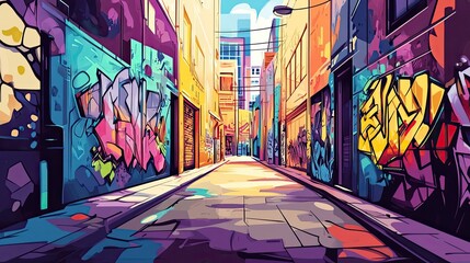 Fototapeta premium A Colorful Street Alley with Graffiti Art