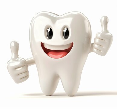 recommend clip art: tooth cartoon character smiling and giving thumbs up, clip art white background 