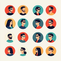 Fototapeta premium A colorful collection of diverse characters wearing sunglasses, showcasing different styles and personalities.