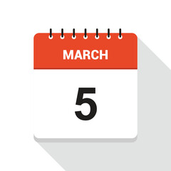 March 5 Calendar Date Icon
