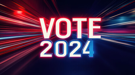 "VOTE" text and "2024" text, with a motion blur background,