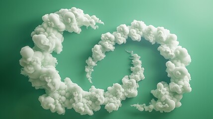 Naklejka premium Fluffy clouds arranged in a playful spiral against a vibrant green backdrop.