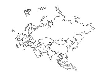 Asia map outline isolated on white background. Asia map outline template. Asia map outline vector illustration. world map outline, linear doodle illustration