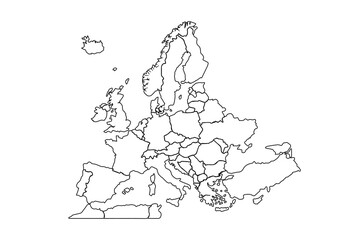 Europe map outline isolated on white background. Europe map outline template. Europe map outline vector illustration. world map outline, linear doodle illustration