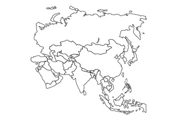 Asia map outline isolated on white background. Asia map outline template. Asia map outline vector illustration. world map outline, linear doodle illustration