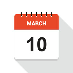 March 10 Calendar Date Icon