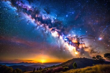 Obraz premium Stunning View of the Milky Way Galaxy with Bright Stars and Cosmic Dust in the Night Sky Above