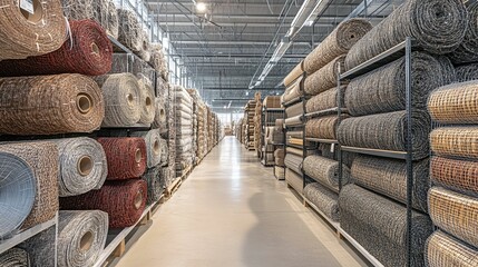 Rows of Rolled Carpeting in a Warehouse Storage Area
