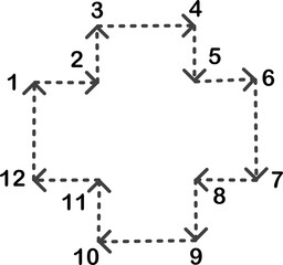 Simple learning to draw a cross. Dot to dot.