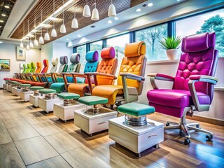 Stylish and Comfortable Modern Pedicure Chairs in a Contemporary Nail Salon Setting