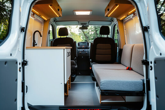 revamp camper van interior with sleek modern finishes for off-grid nomad lifestyle on the road