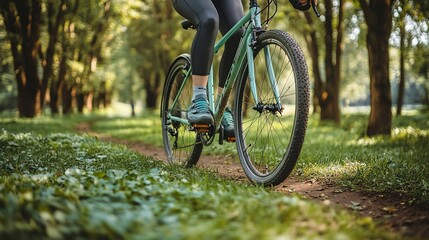 Fototapeta premium Cycling Through a Lush Green Forest Path