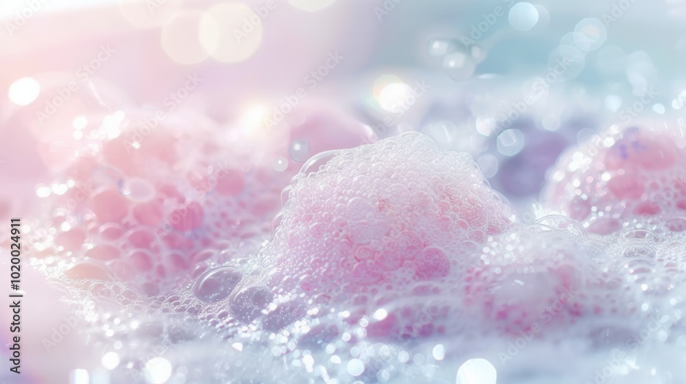 Aufkleber soft and bubbly foam creates a tranquil atmosphere in a pastel-colored bath, inviting relaxation aft