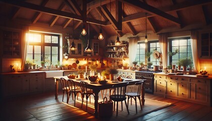 Rustic Country Kitchen with Sunlight