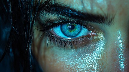Intense close-up of a woman's eye capturing emotion, ideal for Mental Health Day campaigns, awareness projects, and introspective content.