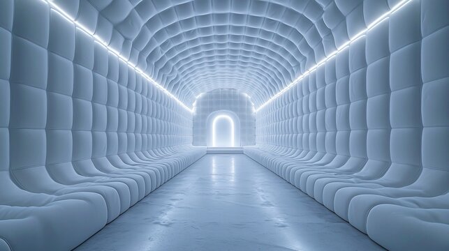 A serene and sterile padded room design, ideal for mental health day campaigns, therapy center promotions, and wellness retreat materials.