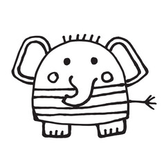 Cute elephant doodle cartoon drawing