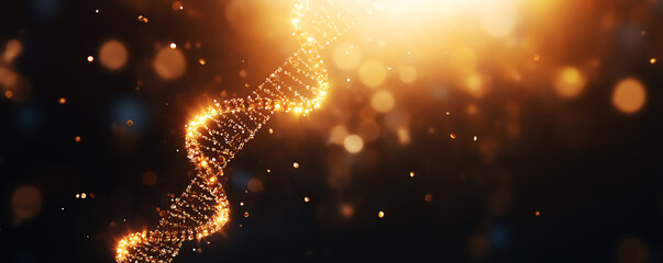A mesmerizing visualization of a DNA strand intertwined with radiant light, showcasing the beauty of molecular structures against a dark background.