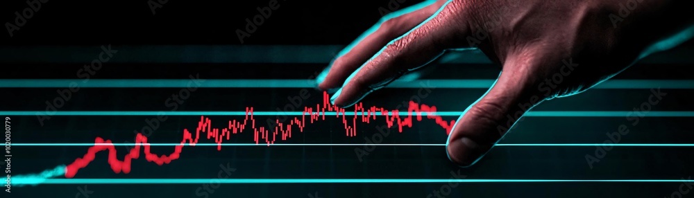 Poster a hand reaching towards a digital graph, symbolizing data analysis and technology's role in decision