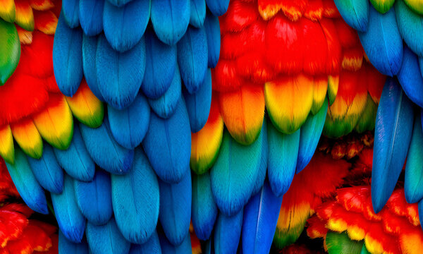 A seamless macaw-inspired pattern with abstract interpretations of their striking feathers