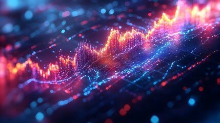 Graphs illustrating global stock market growth in tech-driven businesses, vibrant vector design