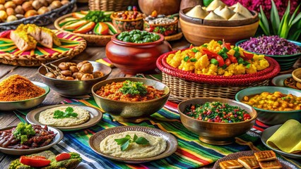 Traditional Fasika Celebration with Colorful Ethiopian Dishes and Festive Decorations on a Table