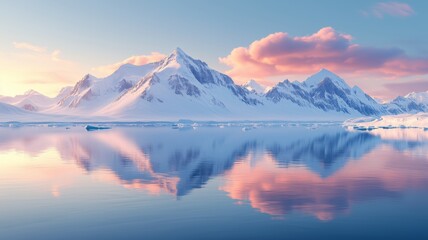 Fototapeta premium Majestic Winter Landscape with Snowy Peaks and a Tranquil Ice-Covered Lake - Made with Generative AI