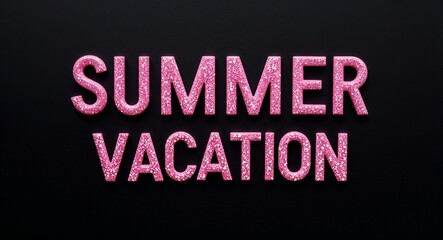 summer vacation pink glittery shiny sparkling lettering on plain black background