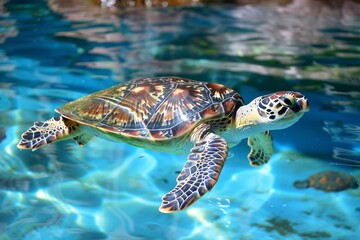 Obraz premium A turtle swimming gracefully in a clear blue ocean