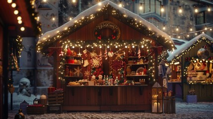 Decorated Christmas Market Stall with Festive Holiday Charm