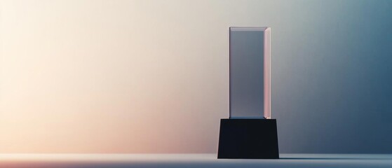 A minimalist crystal trophy on a sleek black base, highlighting triumph and achievement against a soft gradient background.