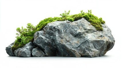 A natural stone rock covered with vibrant green moss, perfect for landscaping, gardening, and nature-themed settings.