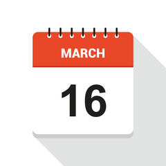 March 16 Calendar Date Icon
