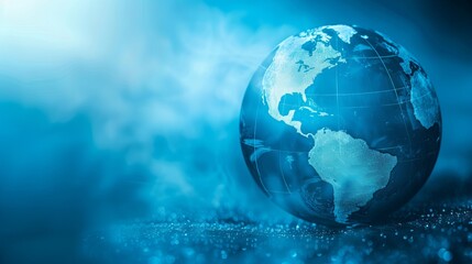 Obraz premium Abstract blue globe with glowing continents and light effects, representing global connectivity, technology, and digital networks – ideal for business, tech, or communication-themed designs.