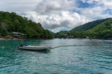 Tour boat. Landscape of Weh island and Rubiah island. Beautiful landcape of Sabang Island in Sumatera Indonesia.