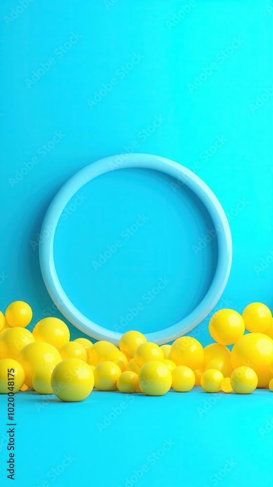 Canvas Prints Abstract Yellow Spheres with Blue Circle