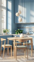 Interior of modern kitchen with pink walls