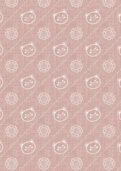 Cute Bear and Sunflower Pattern on Linen Texture (dot line)