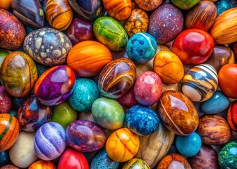 Fototapeta premium Unique Collection of Colorful Egg-Shaped Stones and Rocks Perfect for Decorative or Natural Displays