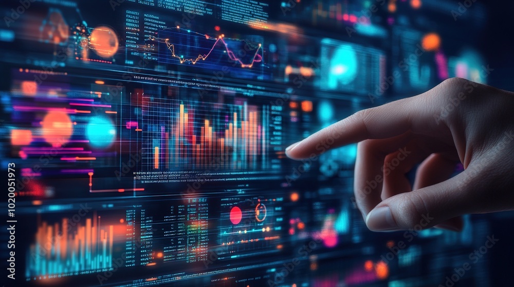Poster futuristic data visualization with interactive elements