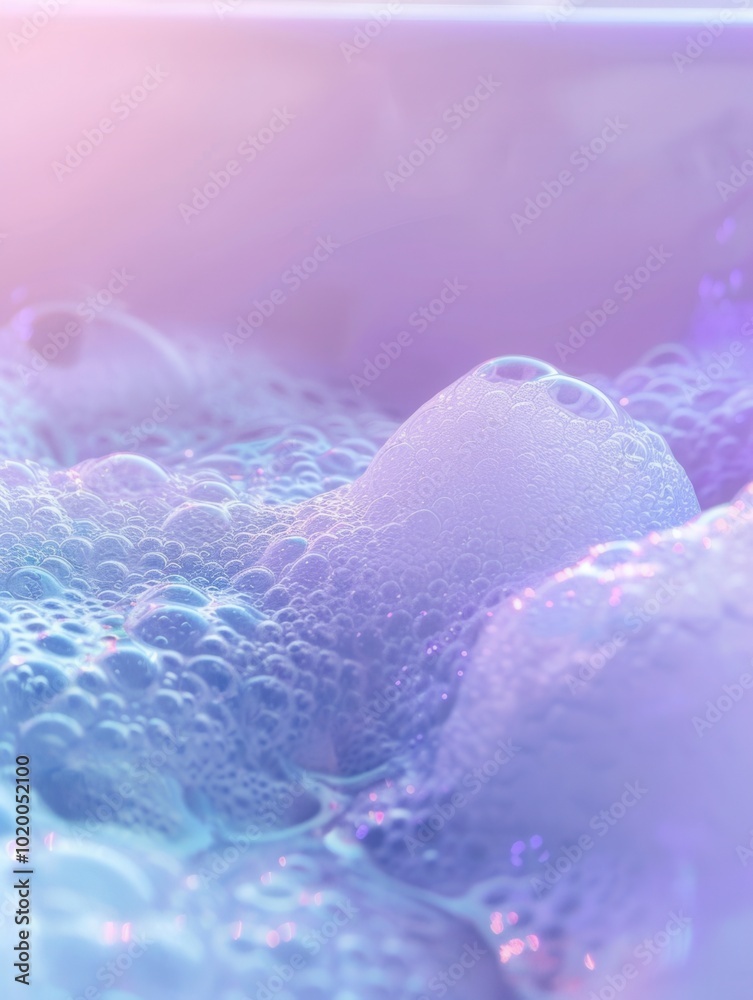 Poster bubbles accumulate in a soothing bath, creating a serene and vibrant atmosphere perfect for relaxati