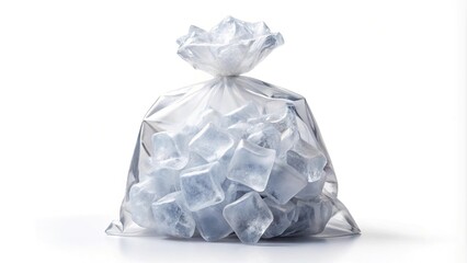 Bag of ice cubes isolated on white background