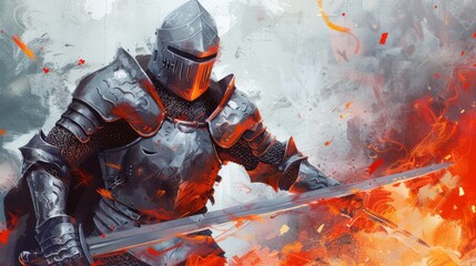 Armored Knight in Dynamic Watercolor Style