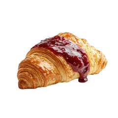 Oozing raspberry sauce over a croissant, isolated on a white background, creating a rich, fruity texture on the flaky pastry. cutout png