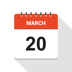 March 20 Calendar Date Icon